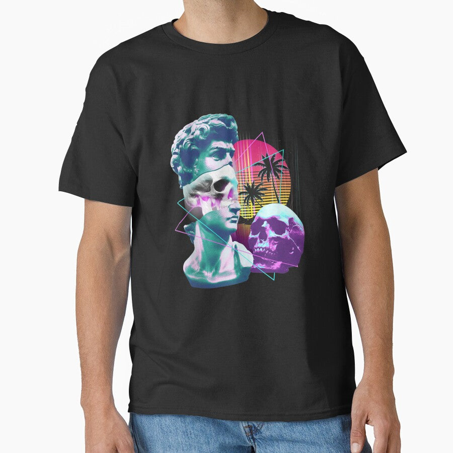 Vaporwave David Bust Statue with Skulls & Palm Tree Art by DeannaMarks T-Shirts, Hoodie, Sweatshirt (Image 1)