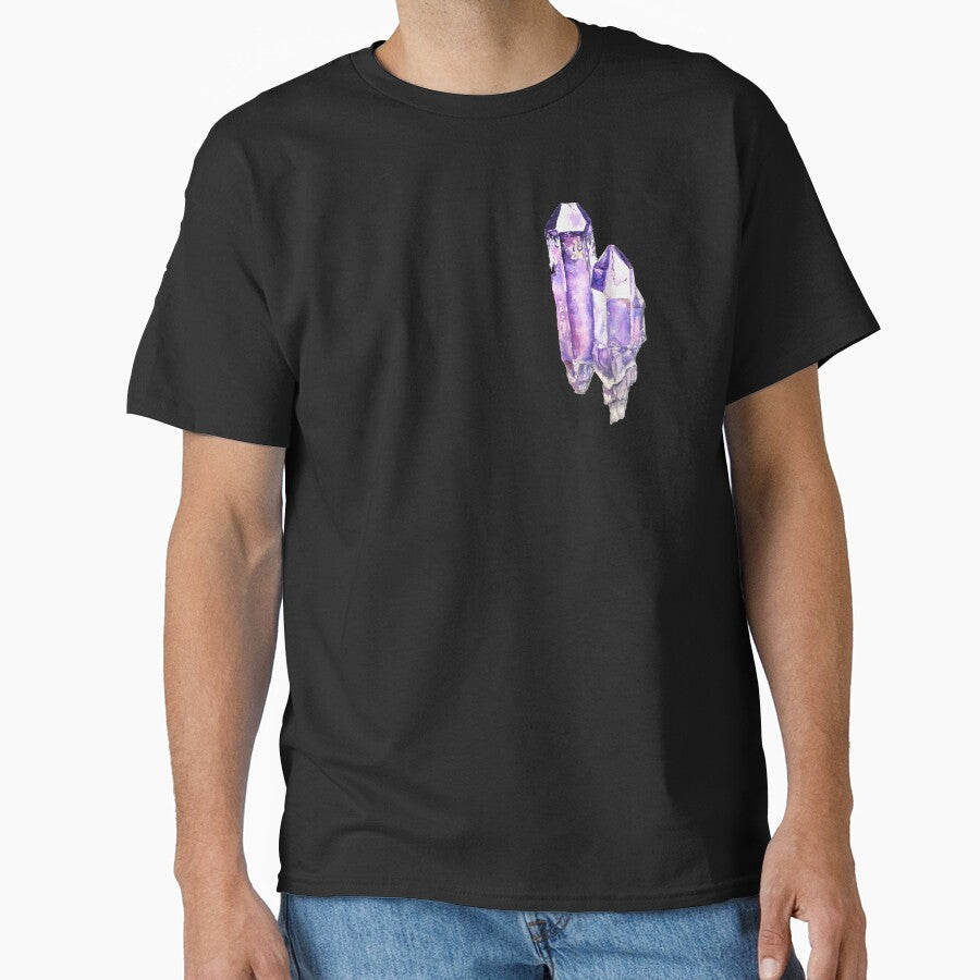 Two Cluster Purple Amethyst crystal, watercolour crystal painting by Goldstarwork T-Shirts, Hoodie, Sweatshirt (Image 1)