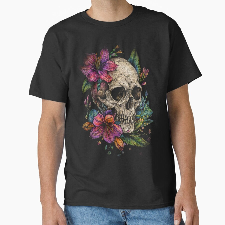 Floral Skull Halftone – Dark Gothic Flower Illustration by PSYNOVA T-Shirts, Hoodie, Sweatshirt | BlankRebels.com (Image 1)