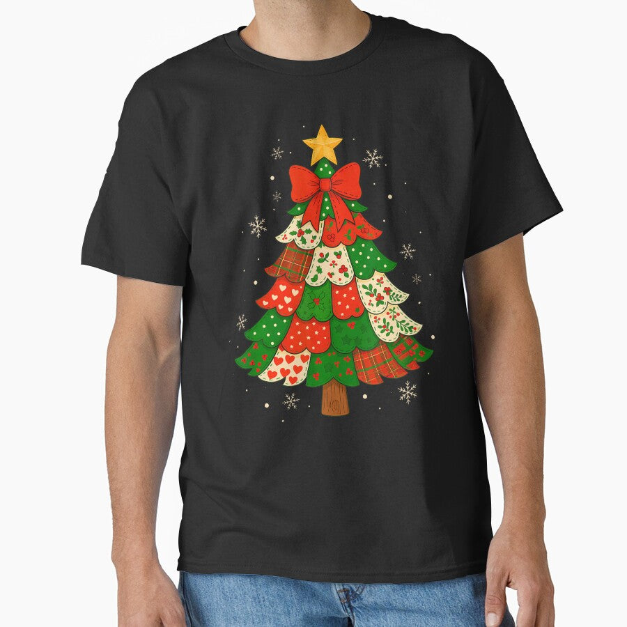 Retro Patchwork Christmas Tree Cute Holiday 	 Xmas by MarionCharleen T-Shirts, Hoodie, Sweatshirt | BlankRebels.com (Image 1)