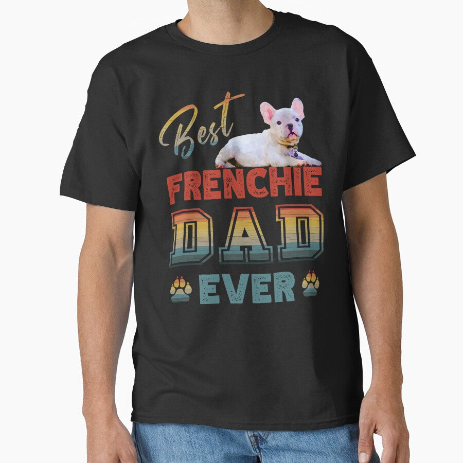 Vintage Retro Sunset Best Frenchie Dad Ever Paw Prints of Love by FlutteringWings T-Shirts, Hoodie, Sweatshirt (Image 1)