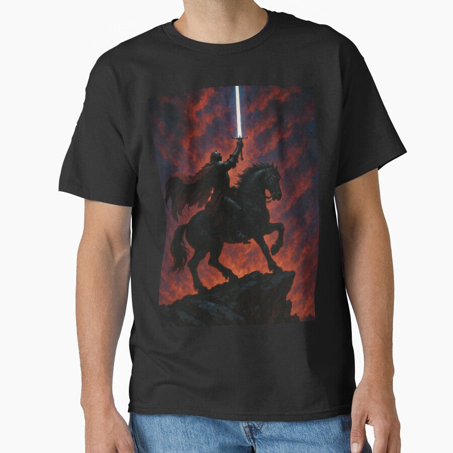Dark Gothic Knight Under Blood Eclipse | Medieval Dark Fantasy Wall Art by Visualynx T-Shirts, Hoodie, Sweatshirt (Image 1)