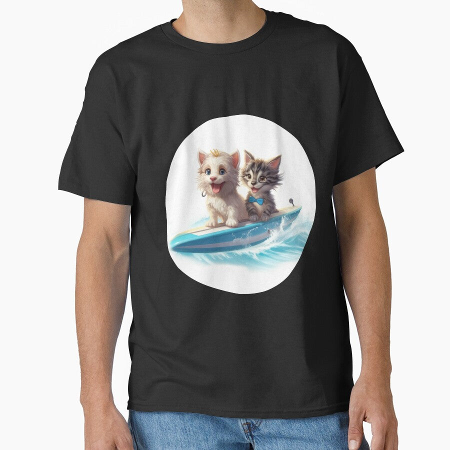Surfing cat and dog by HarriPaloma T-Shirts, Hoodie, Sweatshirt | BlankRebels.com (Image 1)