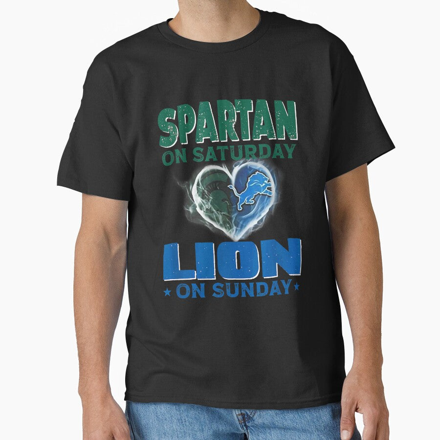 Spartan on Saturday Lion on Sunday shirt,  Funny Detroit Vintage T-Shirt, America Football T-shirt, Football... (Image 1)