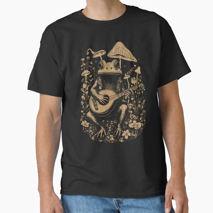 Cottagecore Frog With Acoustic Guitar Mushroom Aesthetic by bonurasuliaj T-Shirts, Hoodie, Sweatshirt (Image 1)
