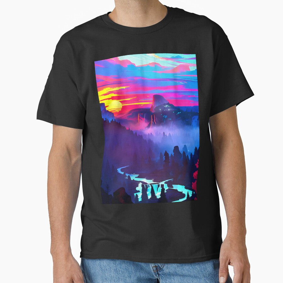Experience the Beauty of Nature with a Minimalist Mountain River View Print by supeart T-Shirts, Hoodie, Sweatshirt (Image 1)