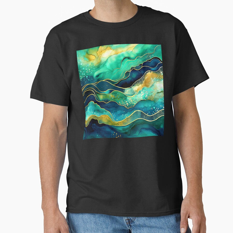 Green, Blue And Yellow Accents Abstract Ocean Waves by DEC02 T-Shirts, Hoodie, Sweatshirt | BlankRebels.com (Image 1)