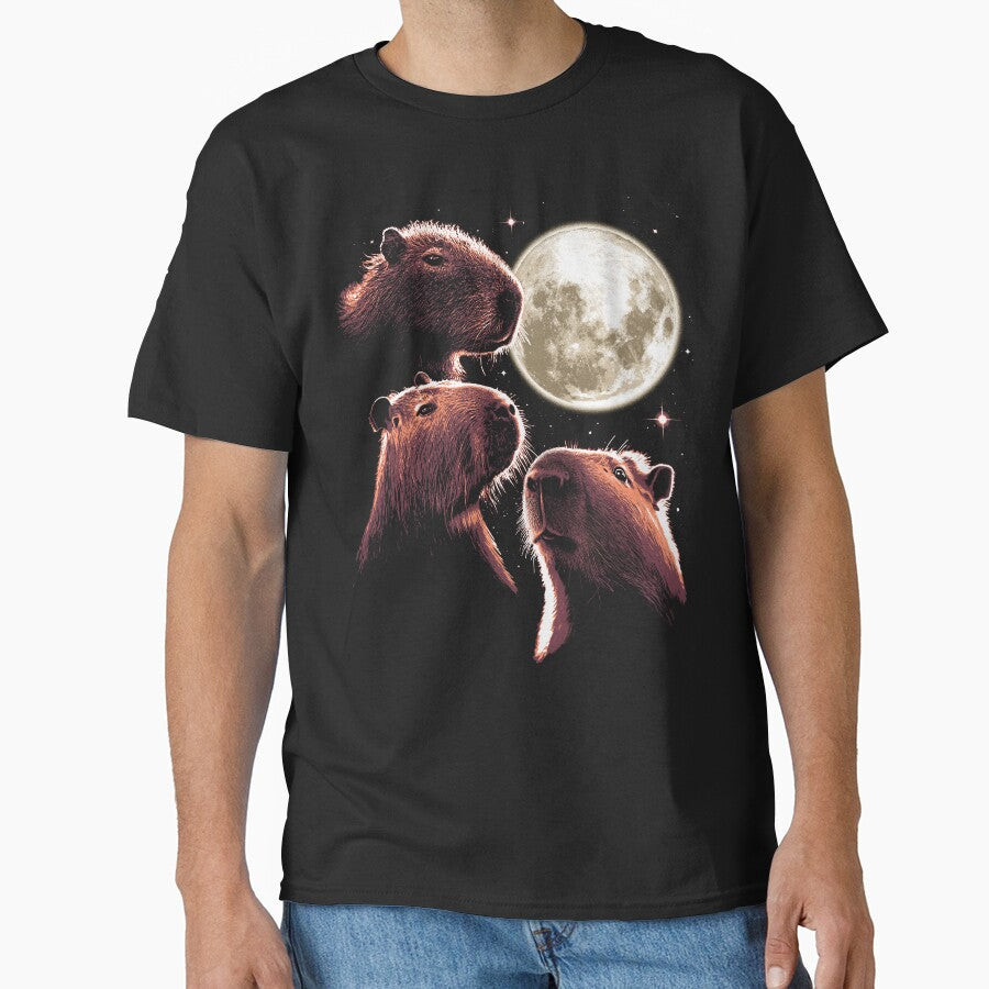 Three Capybara Moon Funny Capybara Meme Mystical Capybara by vomaria T-Shirts, Hoodie, Sweatshirt | BlankRebels.com (Image 1)