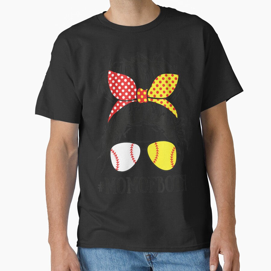 Mom Of Both Baseball Mom Softball Mom Messy Bun by Overby Quintanilla T-Shirts, Hoodie, Sweatshirt (Image 1)