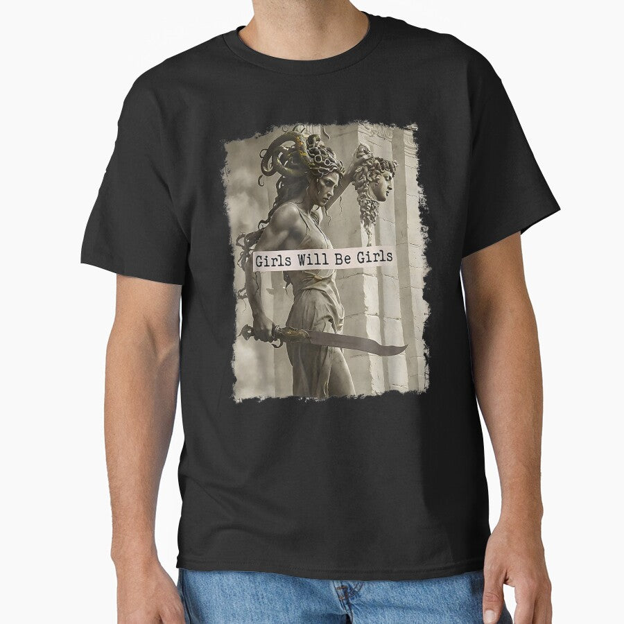 Vintage Girls Will Be Girls Medusa with the Head Feminist Feminism by Artifyo T-Shirts, Hoodie, Sweatshirt (Image 1)