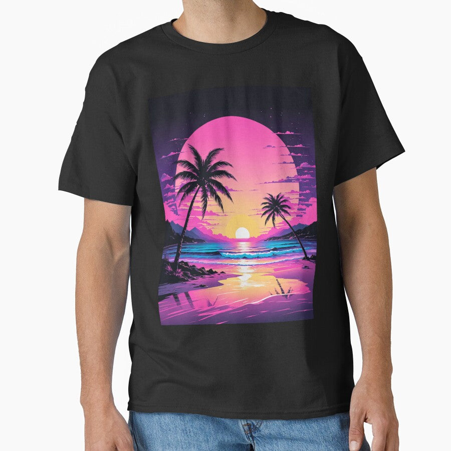 Beach Vaporwave Sunset by GrayWolf123 T-Shirts, Hoodie, Sweatshirt | BlankRebels.com (Image 1)