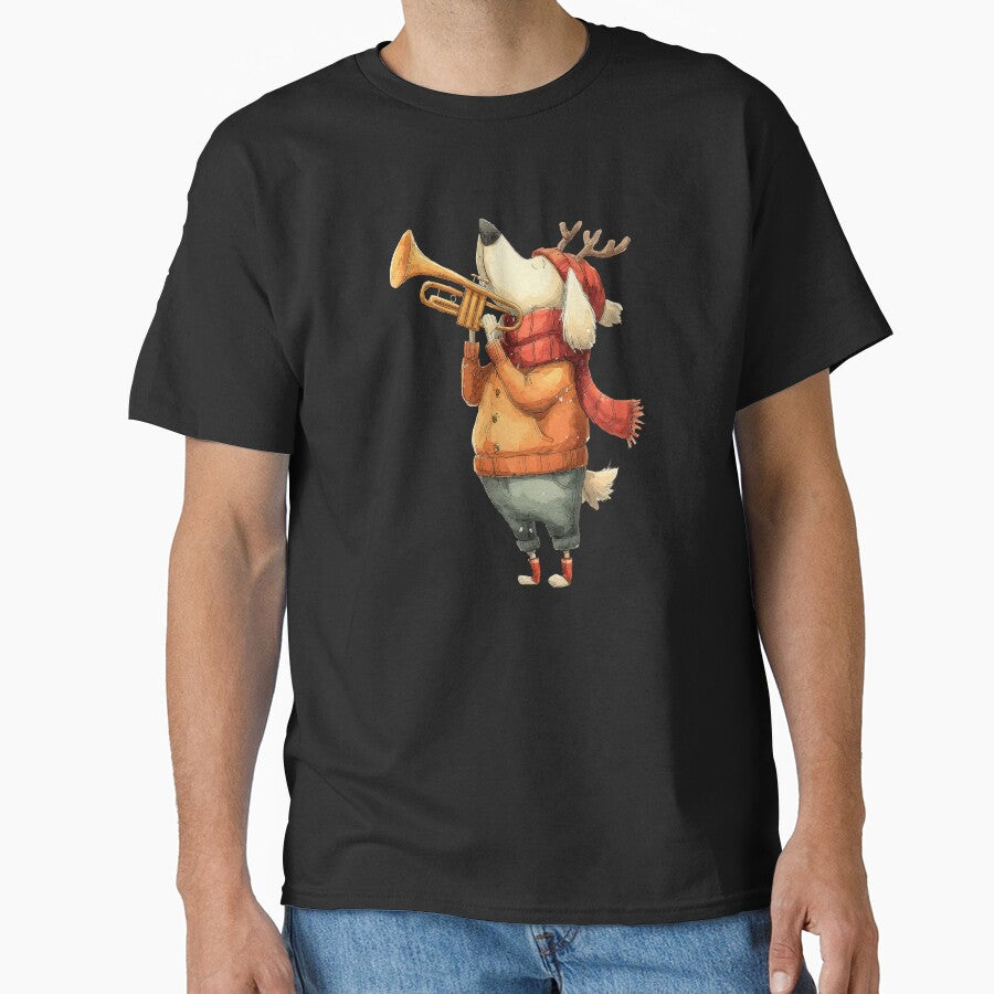 Festive Dog Trumpet Player — Cute Christmas Apparel & Gifts by VikArt7 T-Shirts, Hoodie, Sweatshirt (Image 1)