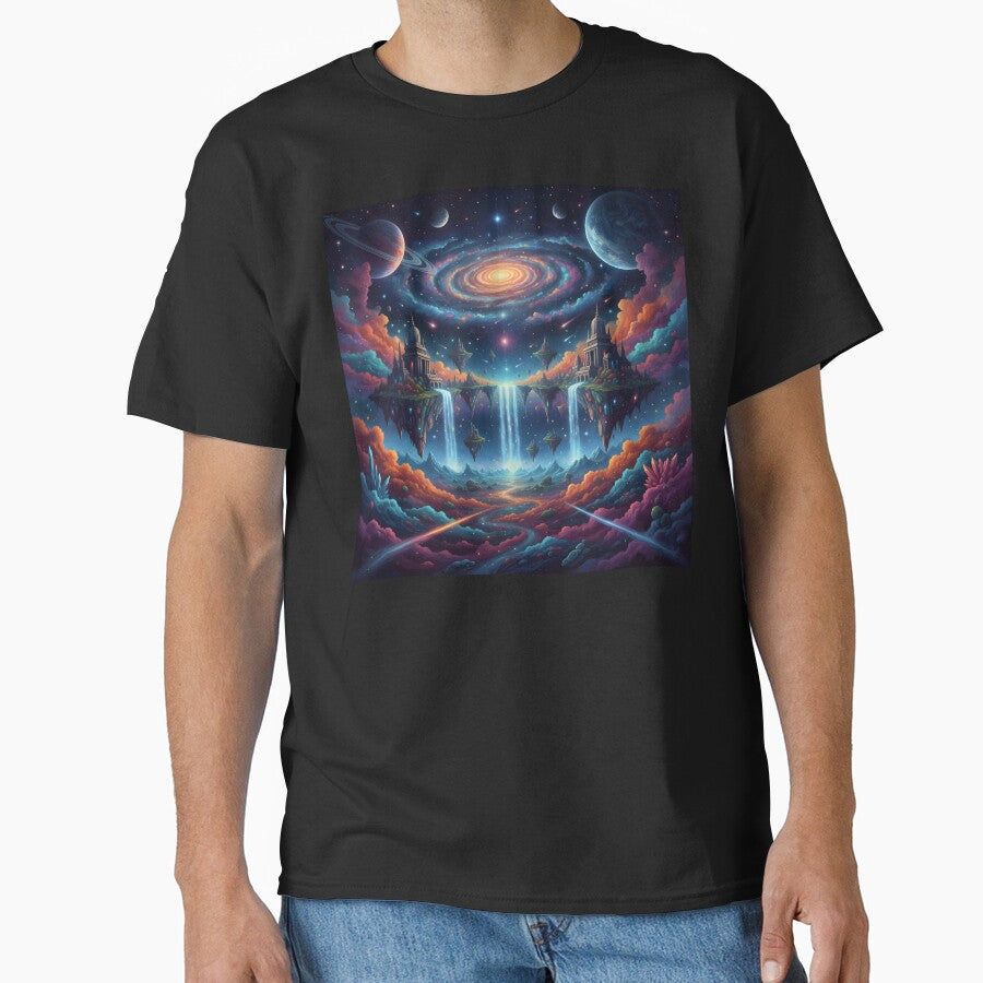 Surreal Deep Space Fantasy Landscape With Floating Castles and Celestial Galaxy by DrawHandArt