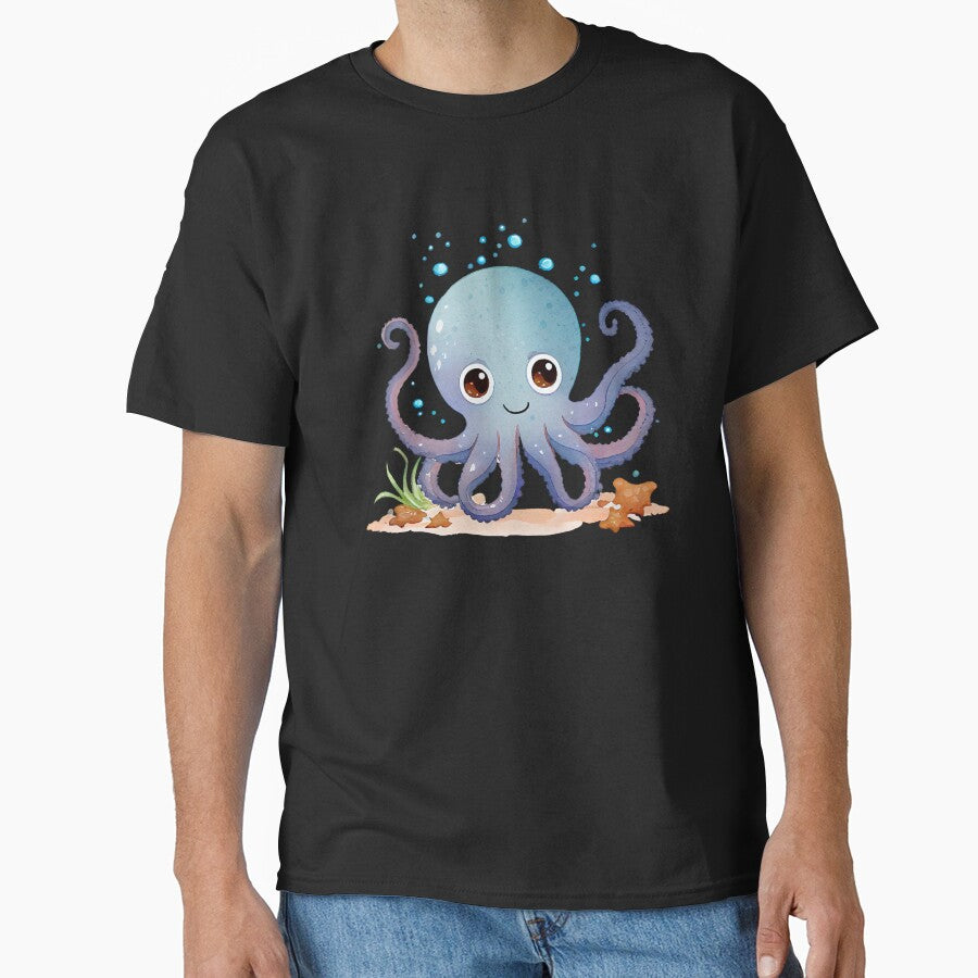 Kawaii Octopus | Cute Under-the-Sea Ocean Animal Illustration for Stickers, Apparel & Home Decor by... (Image 1)
