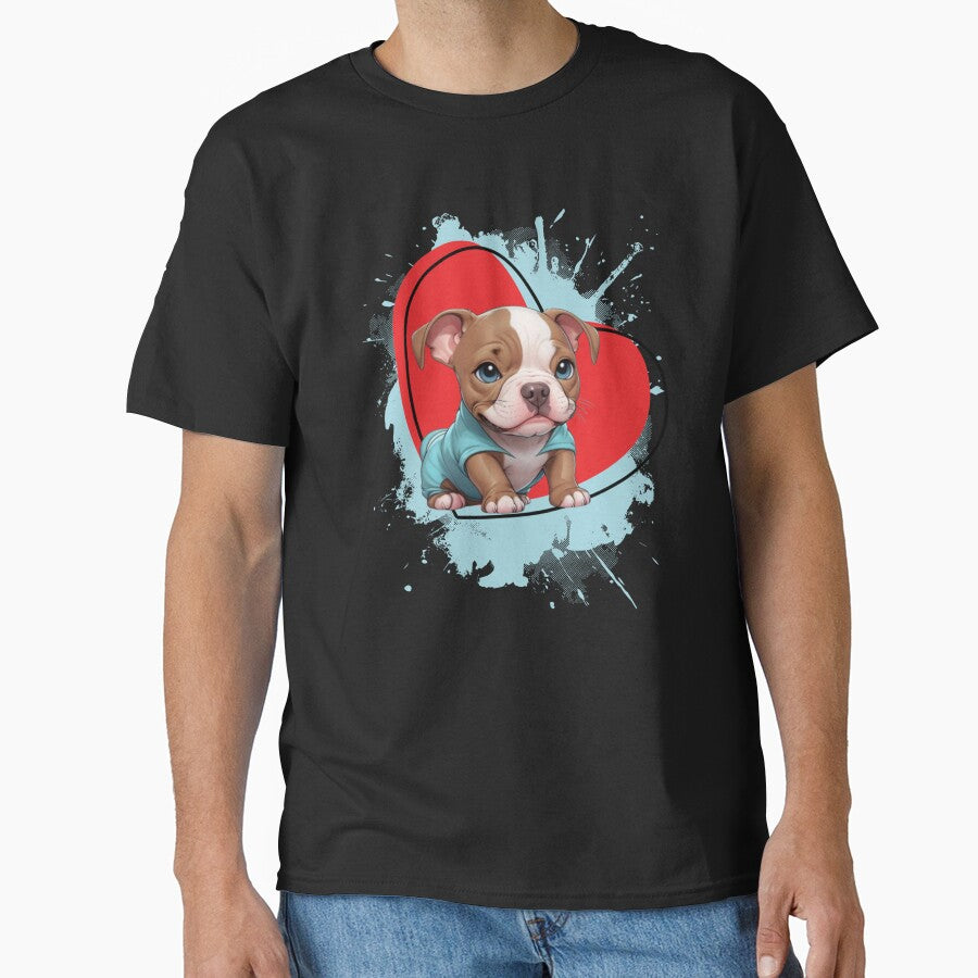 Cute Mini Amstaff Pitbull with a heart by Ecmoprints T-Shirts, Hoodie, Sweatshirt | BlankRebels.com (Image 1)