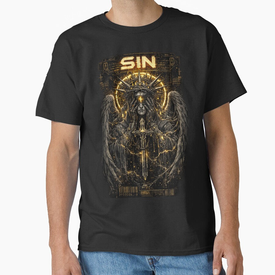 Cyberpunk Angel Warrior – Dark Gothic Celestial Tech Art by CarabelElements T-Shirts, Hoodie, Sweatshirt (Image 1)