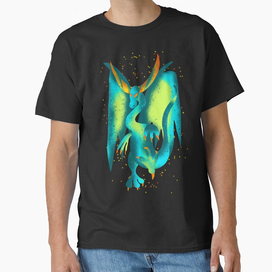 Teal Psychedelic Dragon - Glowing Fantasy Illustration by TheArtOfTreble T-Shirts, Hoodie, Sweatshirt (Image 1)