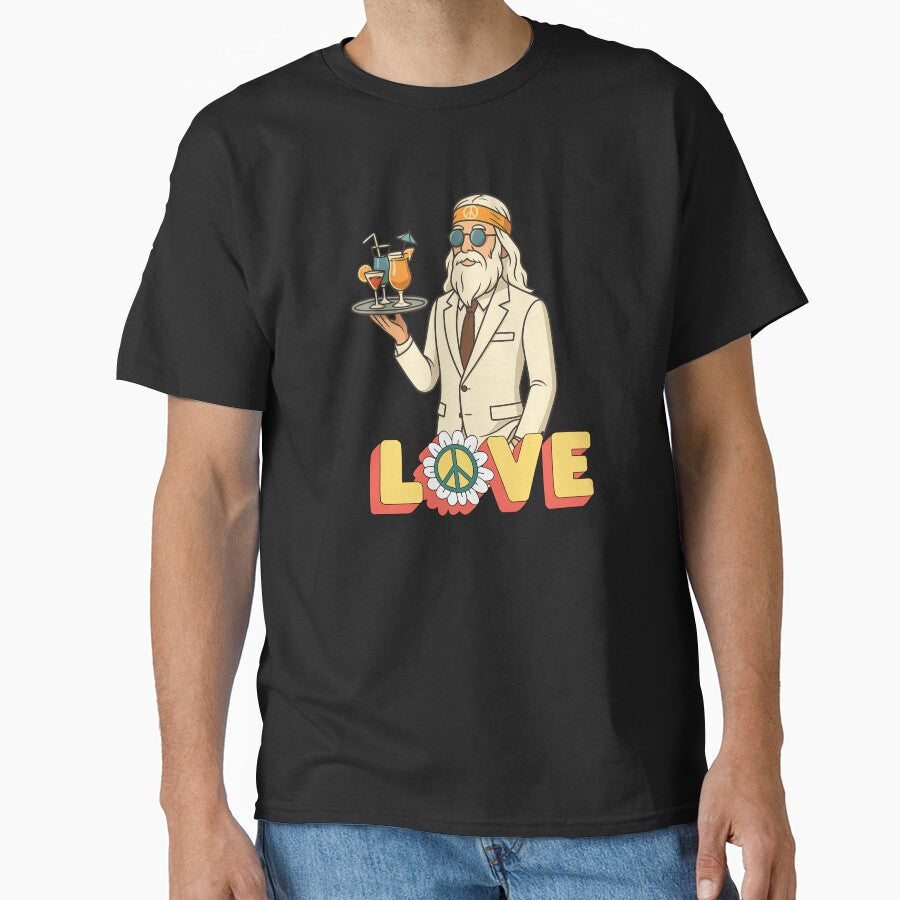 Elderly White Hippie Waiter – Funny Retro Cocktail Server Design by Lunaria Arts T-Shirts, Hoodie, Sweatshirt (Image 1)