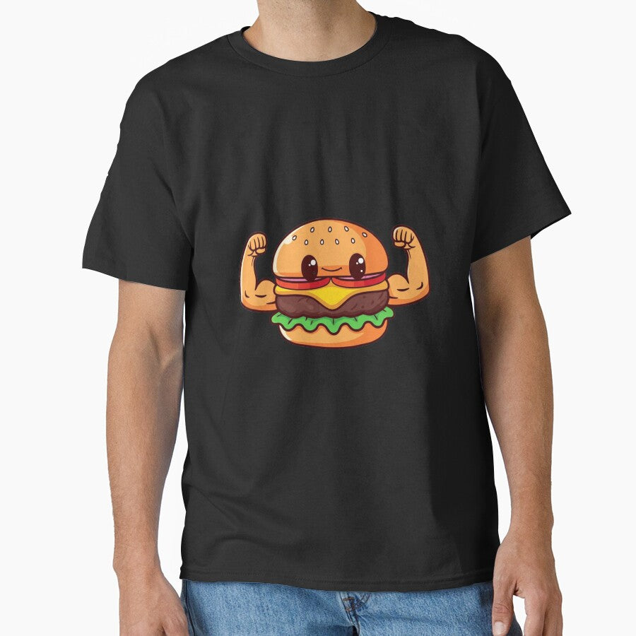 Burger Bicep Flex Funny Chibi Food Workout Design by ColorSplash123 T-Shirts, Hoodie, Sweatshirt | BlankRebels.com (Image 1)