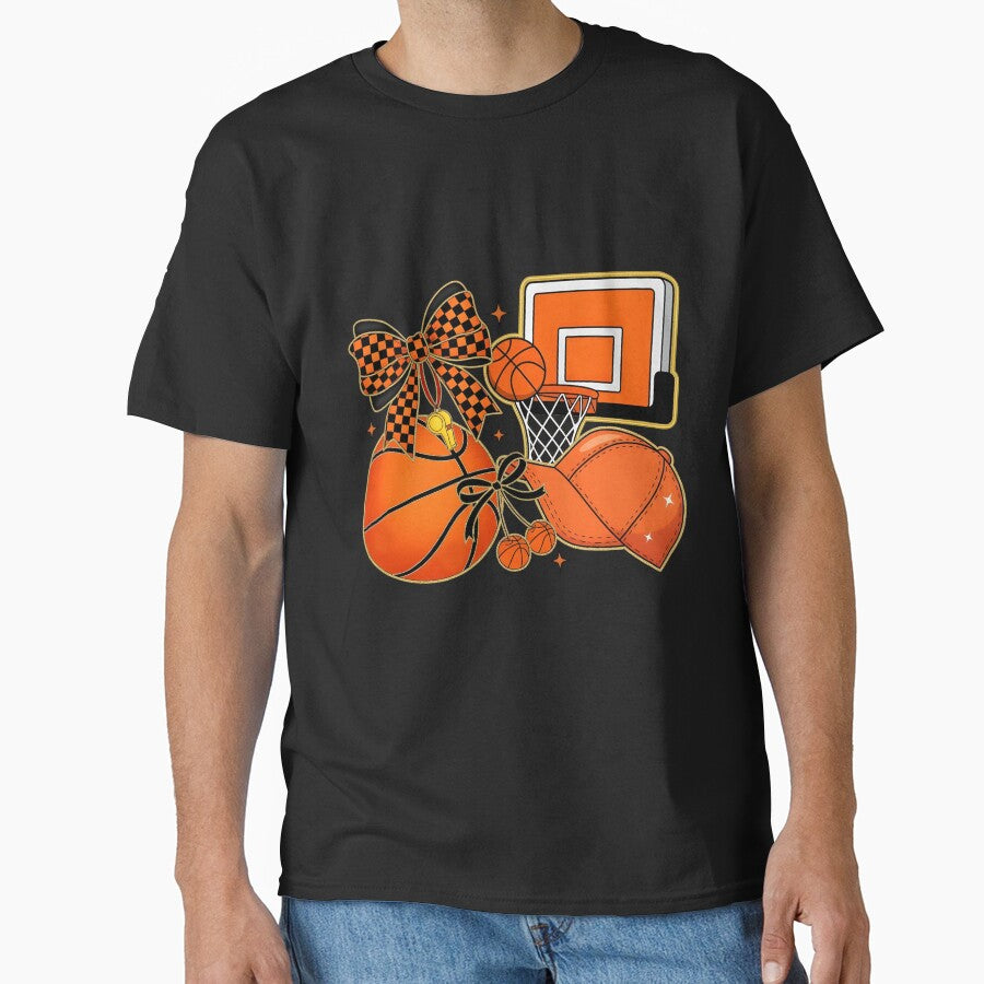 Checkered Basketball Coquette Bow Game Day Basketball by KroghDs T-Shirts, Hoodie, Sweatshirt | BlankRebels.com (Image 1)