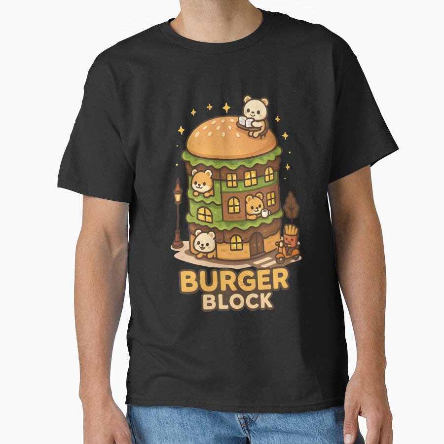 Burger Block – Kawaii City Food Shirt Design by Snackwear Apparel Hoodie, Sweatshirt | BlankRebels.com (Image 1)