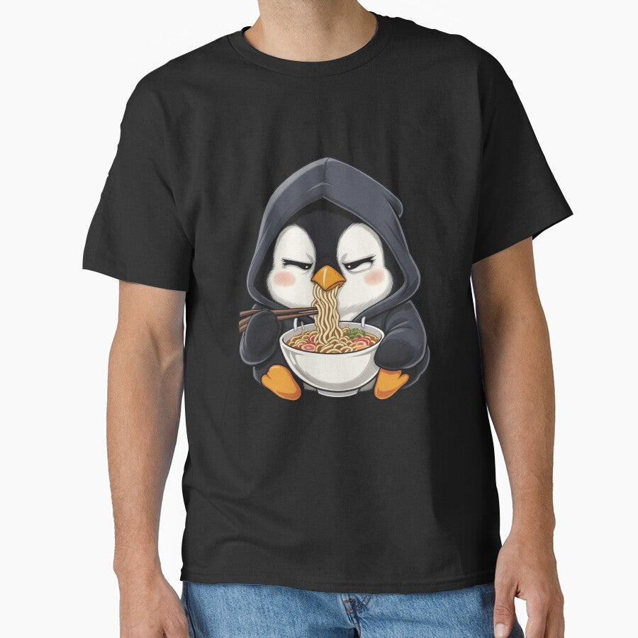Serious Ramen Penguin | Funny Chibi Penguin Eating Noodles by ColorSplash123 T-Shirts, Hoodie, Sweatshirt (Image 1)