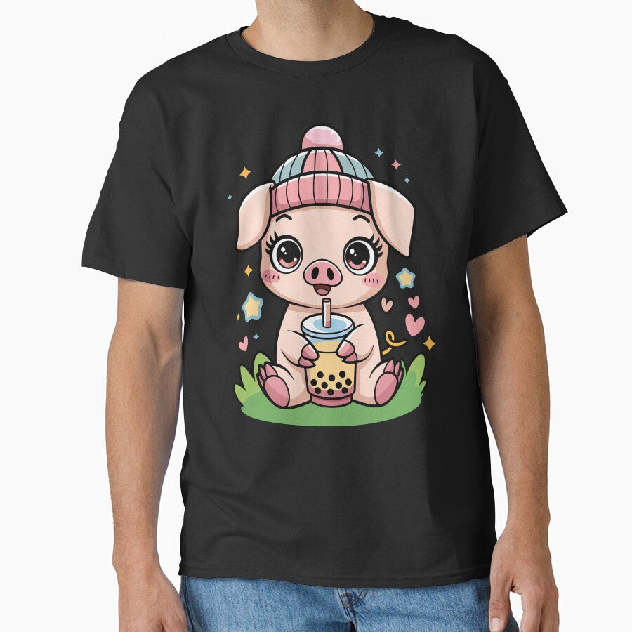 Cute Pig Enjoying Bubble Tea by InsanseCreation T-Shirts, Hoodie, Sweatshirt | BlankRebels.com (Image 1)