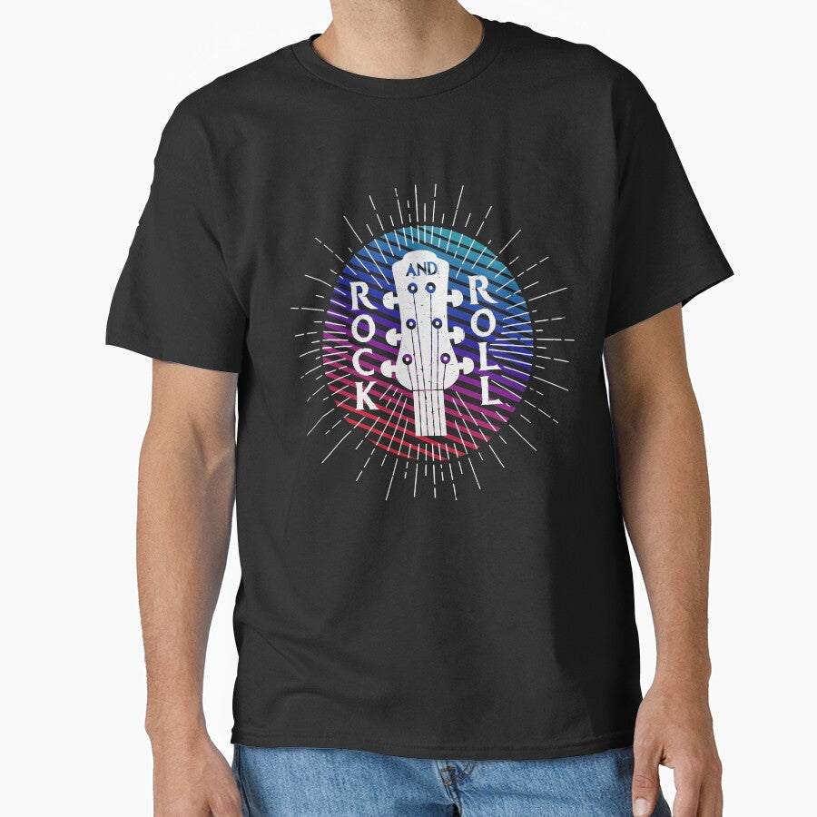 A Vintage Style Artwork of 'Rock and Roll' with Guitar Drawing by deepakrode7 T-Shirts, Hoodie, Sweatshirt (Image 1)