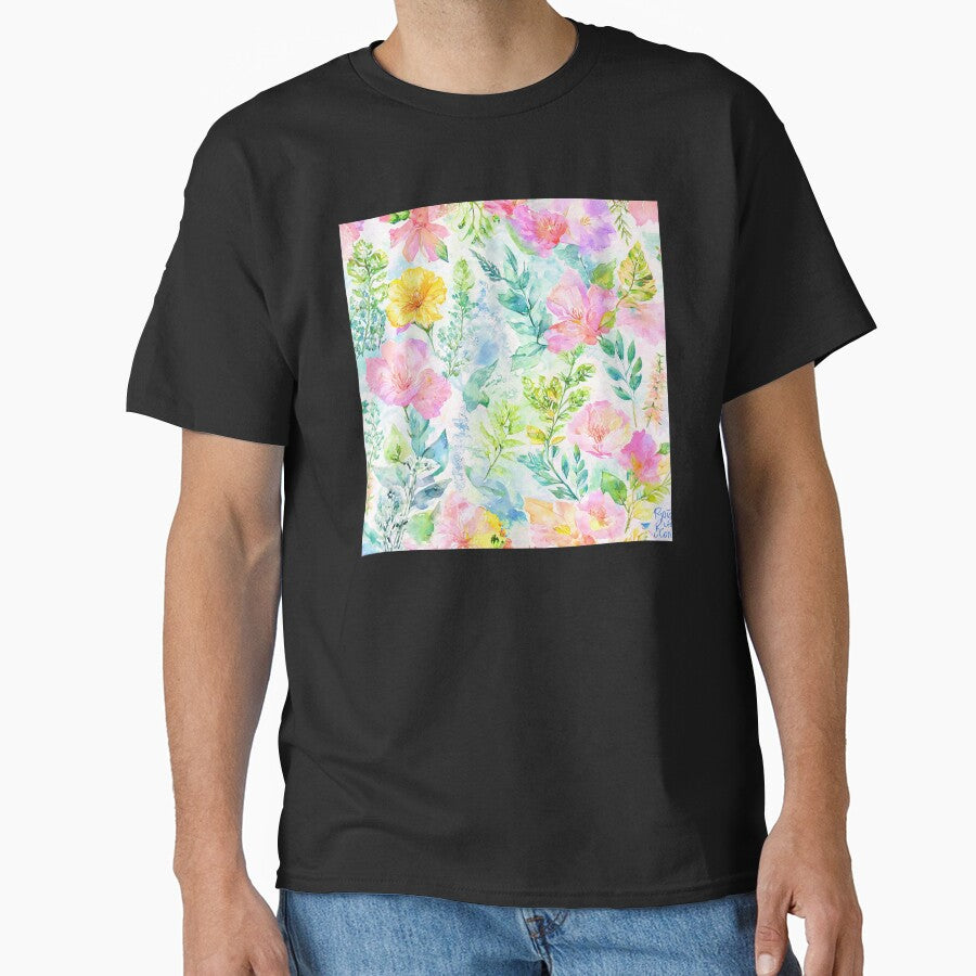 Soft Watercolor Botanical Floral Pattern by SeamPix T-Shirts, Hoodie, Sweatshirt | BlankRebels.com (Image 1)