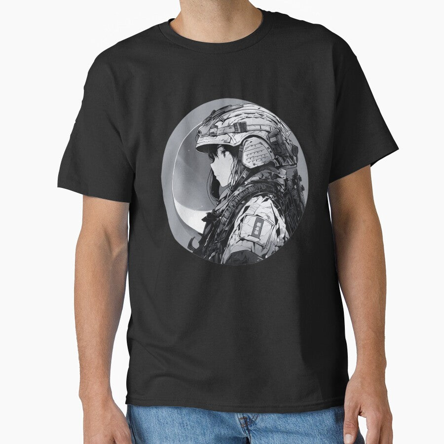 Female Manga Soldier in Black and White by GudStuf T-Shirts, Hoodie, Sweatshirt | BlankRebels.com (Image 1)