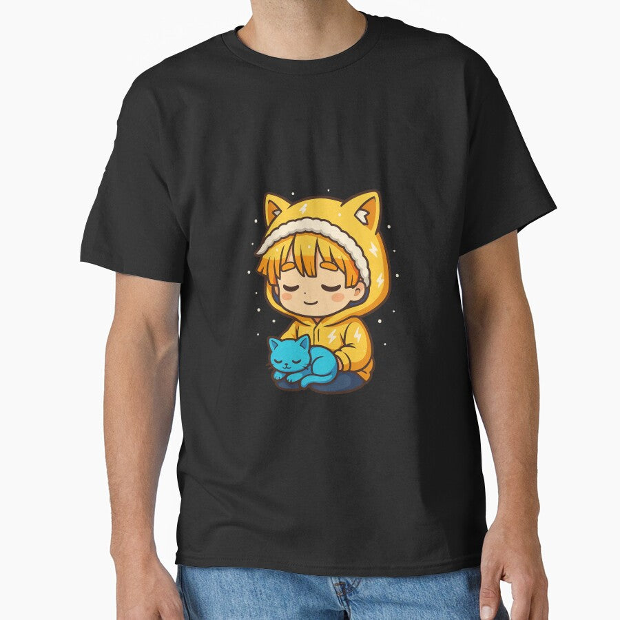 Lightning Cat Boy Chibi – Yellow Hoodie Anime Boy with Electric Blue Kitten by ColorSplash123 T-Shirts, Sweatshirt (Image 1)