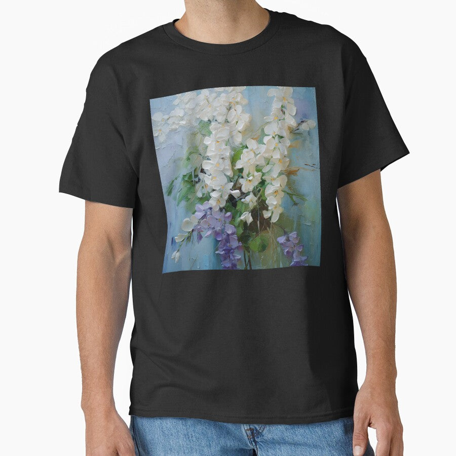 Lilac Hues And White Floral Impasto-Style Art by DEC02 T-Shirts, Hoodie, Sweatshirt | BlankRebels.com (Image 1)