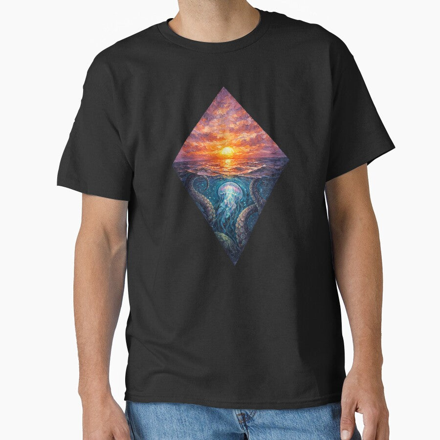 Jellyfish Sunset Design Kraken by Planetporridge T-Shirts, Hoodie, Sweatshirt | BlankRebels.com (Image 1)