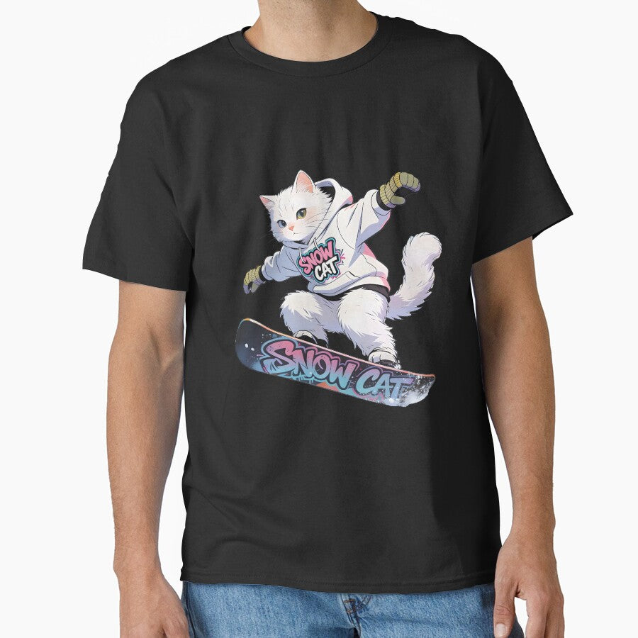 Cat Snowboarding Streetwear IWhite Fluffy Cat Landing Perfect Snowboard Jump T-Shirts, Hoodie, Sweatshirt