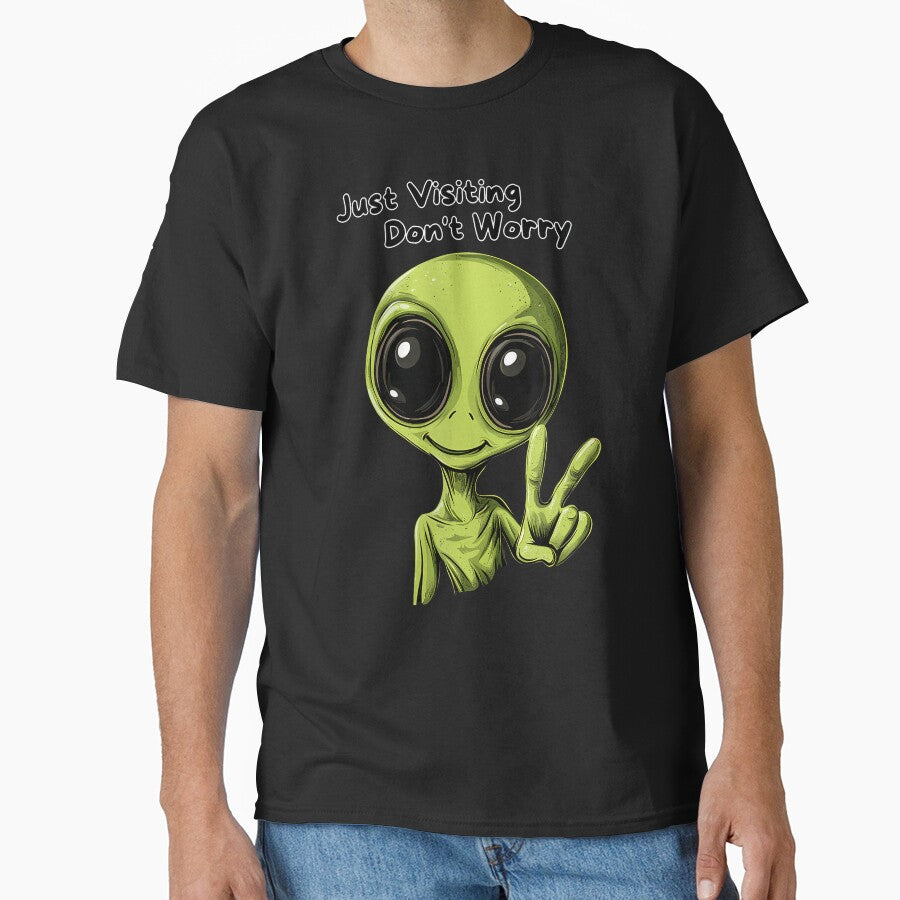 Just Visiting Don'T Worry - Funny Alien Design by ToriKarla T-Shirts, Hoodie, Sweatshirt | BlankRebels.com (Image 1)