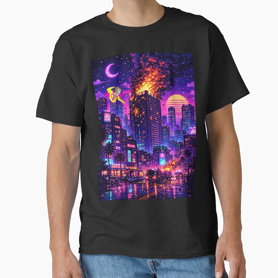 Vaporwave Man Fire Rescue Scene Vaporwave T-shirt design by SamiVaporStudio