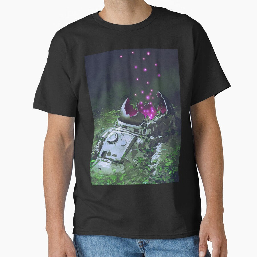 Remains Astronaut With Glowing Insects Covered With Plants Digital Art Style Painting by ONORMAL T-Shirts,... (Image 1)