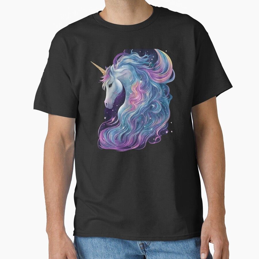 Unicorn with flowing mane surrounded by stars by CoolPixels T-Shirts, Hoodie, Sweatshirt | BlankRebels.com (Image 1)