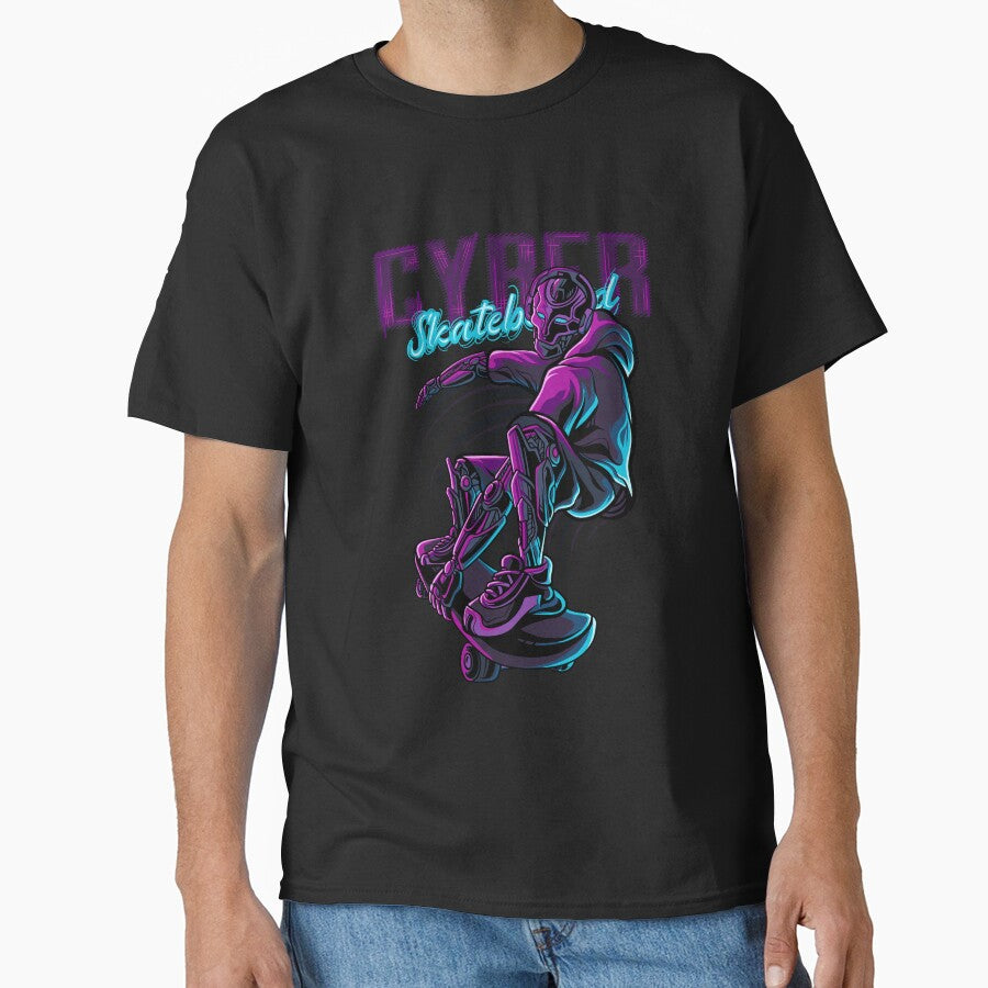 Cyber Skater Neon Art – Futuristic Robot Skateboarder Design |T-shirt| Cyberpunk Streetwear & Gift Collection... (Image 1)
