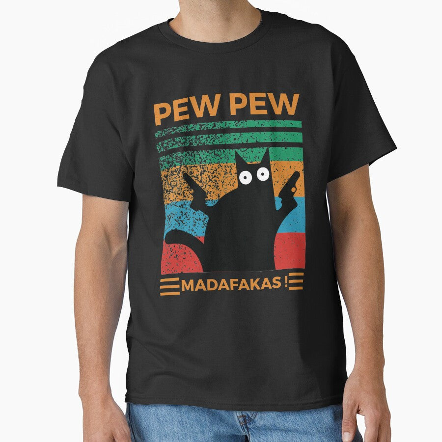 Pew Pew Shirt, Cat Shirt, Pew Pew Madafakas Shirt, Sunset Shirt, Vintage Shirt, Cat Lover Gift, Funny Cat... (Image 1)