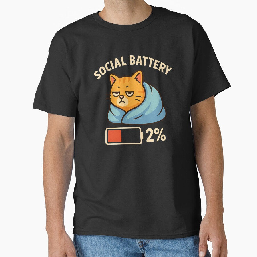 Social Battery 2% – Funny Cat Introvert Quote by mArtWear T-Shirts, Hoodie, Sweatshirt | BlankRebels.com (Image 1)