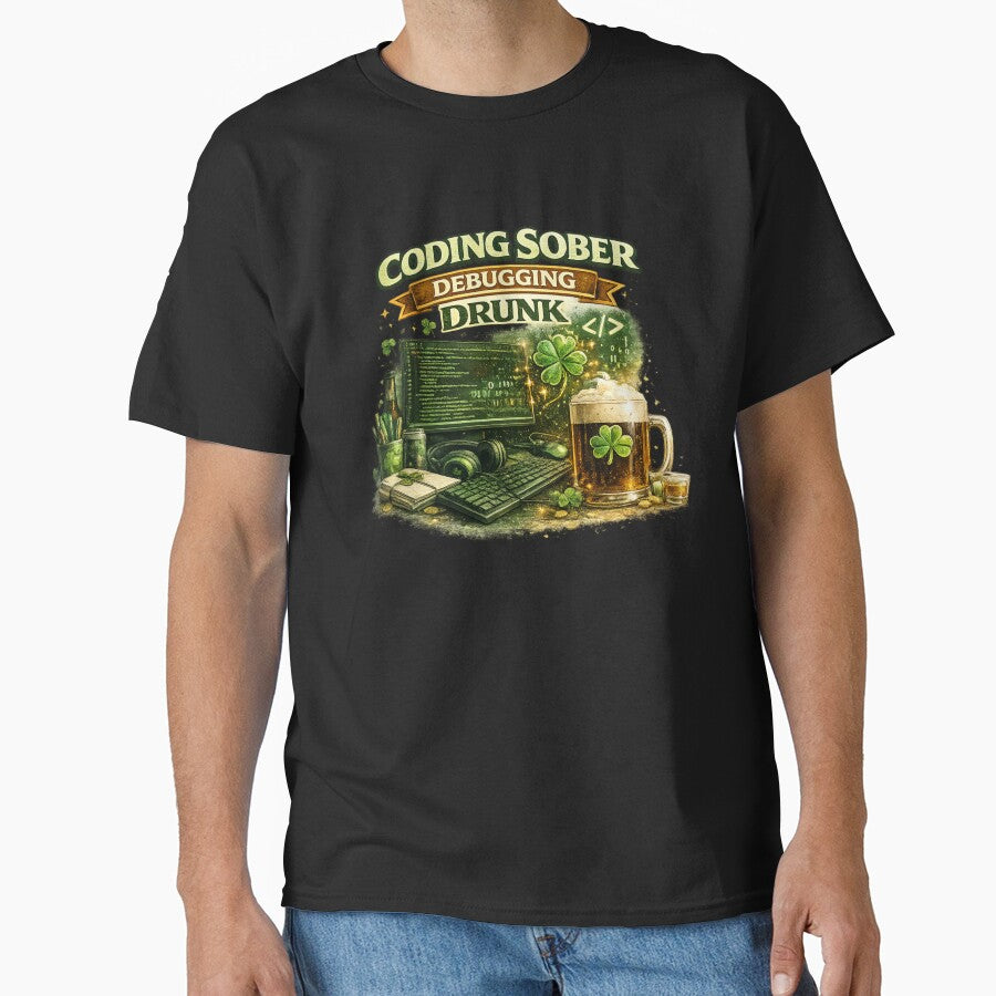 Coding Sober Debugging Drunk – Funny Irish Programmer by PunchDrop T-Shirts, Hoodie, Sweatshirt | BlankRebels.com (Image 1)
