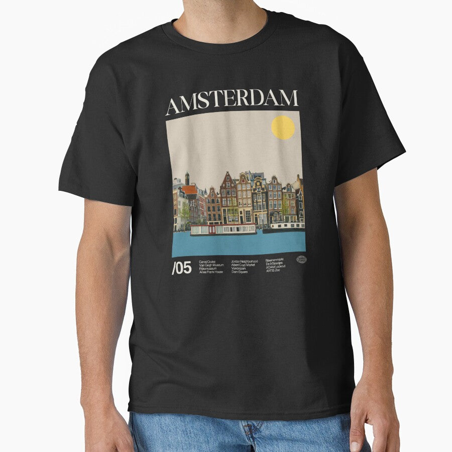 Amsterdam Minimalist Aesthetic Dark Colour by moyjoystudio T-Shirts, Hoodie, Sweatshirt | BlankRebels.com (Image 1)