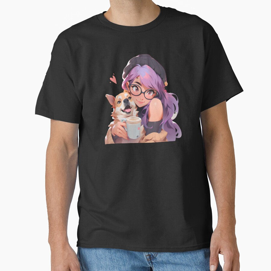Books And Coffee And Dogs And Social Justice Anime Peeker by Coco Fu T-Shirts, Hoodie, Sweatshirt | BlankRebels.com (Image 1)