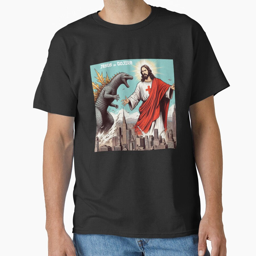 Jesus vs Godzilla Manga Print by Thehatinthecat
