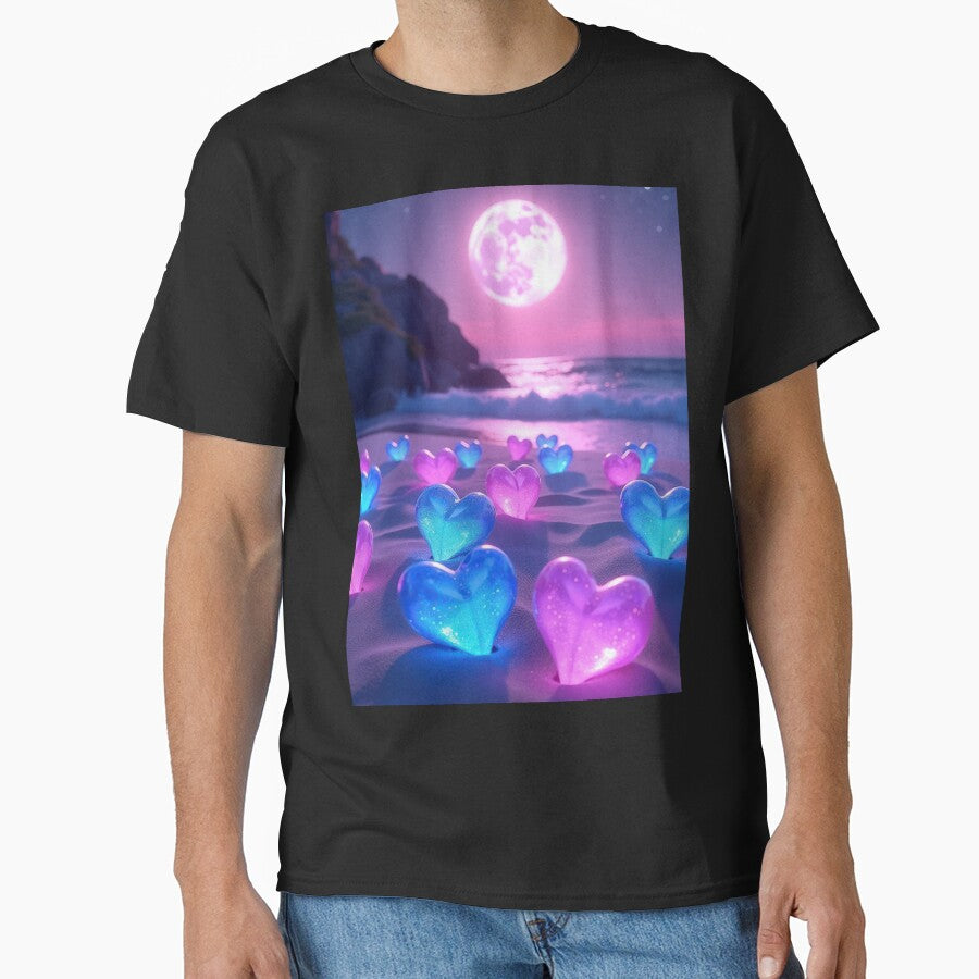 Valentines Day full moon on the beach with hearts landscape, valentine  landscape,valentine art,valentine... (Image 1)