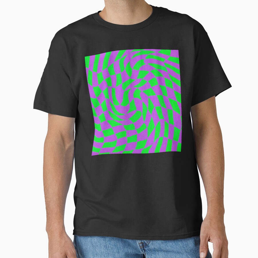 Y2k Lime And Neon Purple Wavy Checkerboard Pattern by DEC02 T-Shirts, Hoodie, Sweatshirt | BlankRebels.com (Image 1)