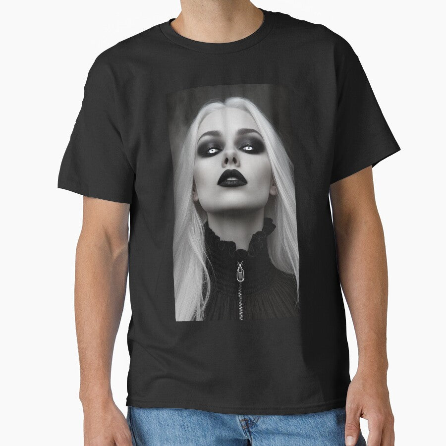 Gothic Woman with White Eyes | Dark Fantasy Portrait Design by ArtiQreate T-Shirts, Hoodie, Sweatshirt (Image 1)