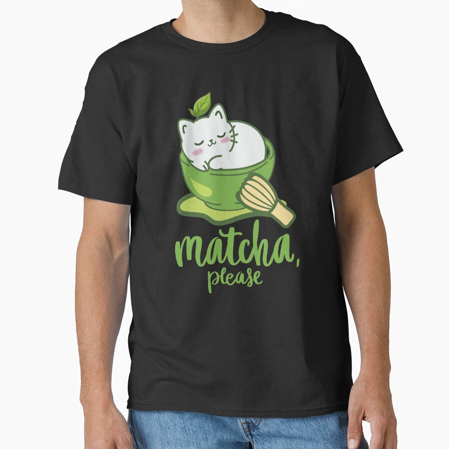 Matcha Please Cute Cat Illustration by TheBeeKindSpace T-Shirts, Hoodie, Sweatshirt | BlankRebels.com (Image 1)
