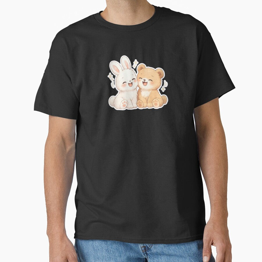 Kawaii Bunny & Bear Happy Hug — Cute Joyful Animal Friendship Illustration by Smile-AlNo
